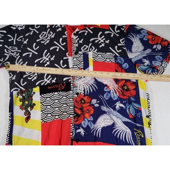 Reason Brand Button Up Hawaiian Style Shirt Size L Colorful Oriental Swan Design - Picture 3 of 8